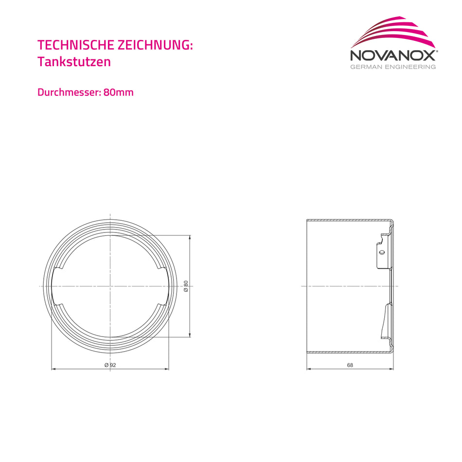 NovaNox Einschweiß Tankstutzen 80mm Ø SpyCap Tankdeckel Adapter für Scania Fahrzeuge